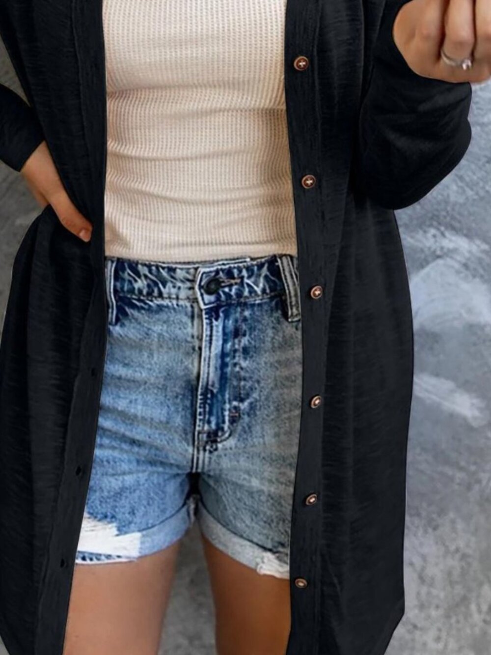 Black Voidism Lightweight Button Down Cardigan - Picture 3 of 5
